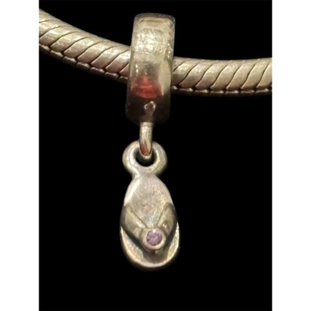 Authentic Ret Pandora 925 Sterling Silver Amethyst Flip Flop Dangle Charm